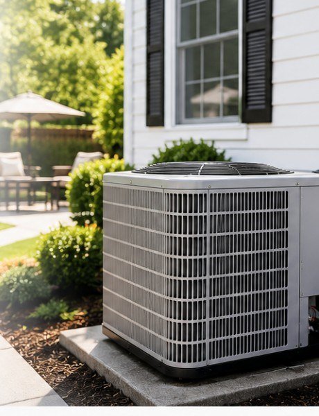 HVAC outdoor unit outside a residential home in New Jersey